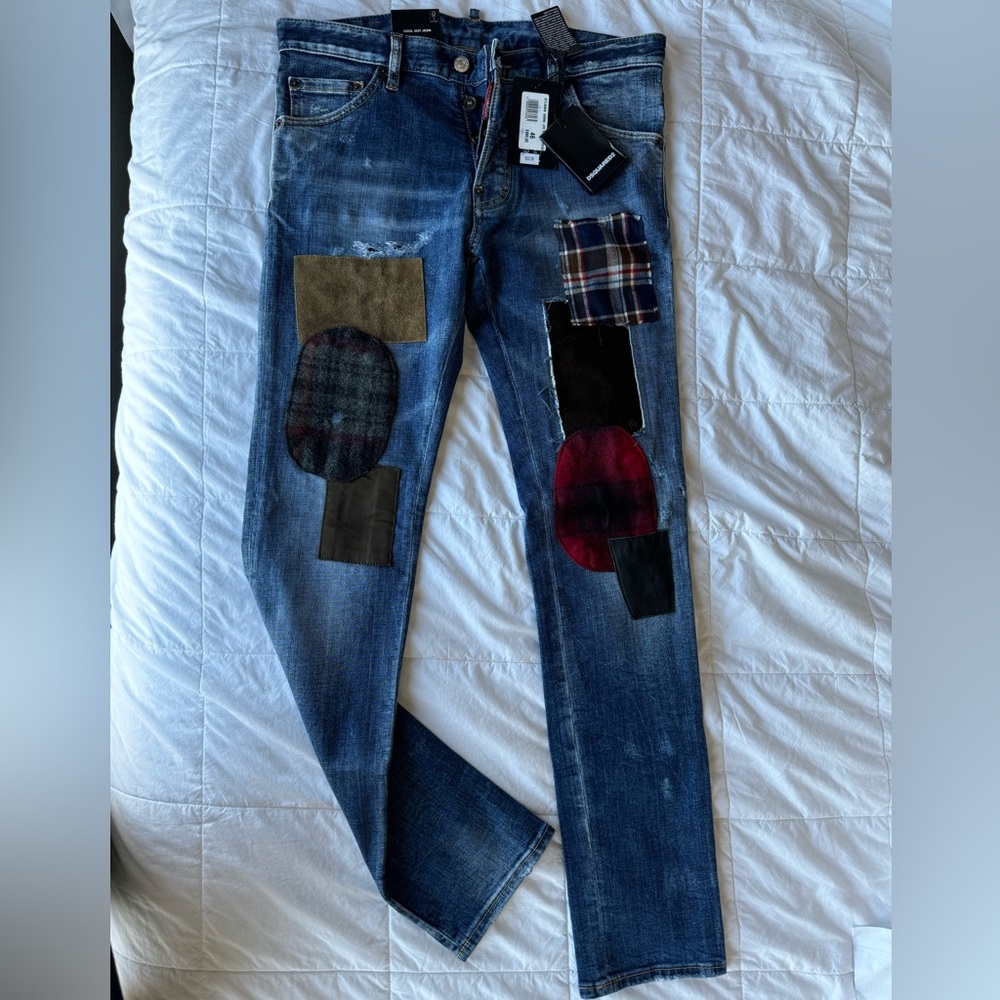 DSQUARED2 Men's Straight Jeans with Patchwork - Blue